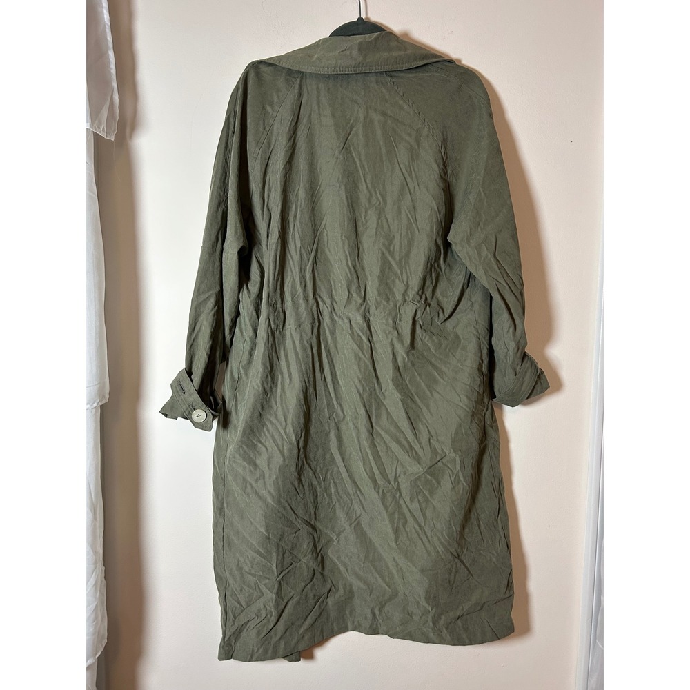 Dee Elly Olive Green Lightweight Duster Trench Coat Open Front Small - Picture 6 of 9